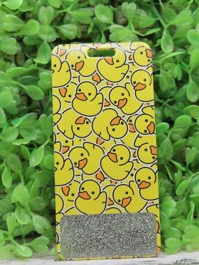 Yellow Rubber Duck Pattern Phone Card Holder with Silver Glitter Accent